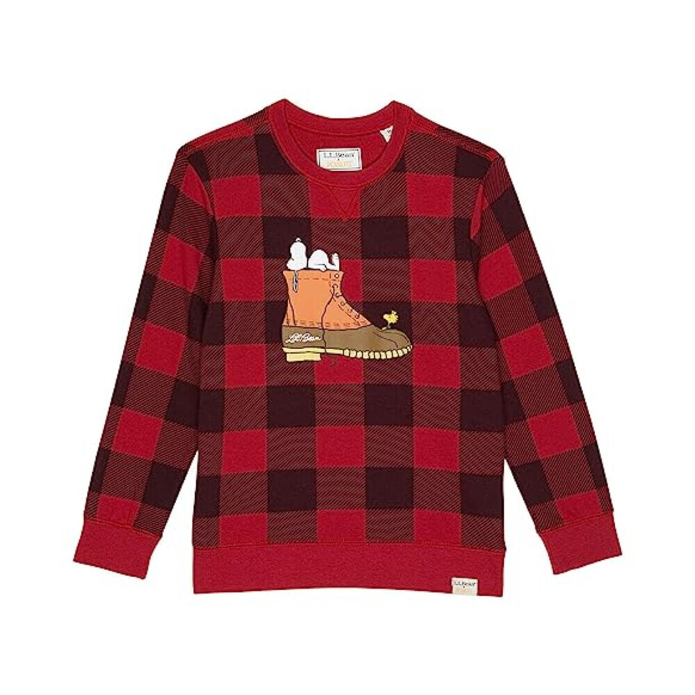 L.L.Bean X Peanuts Sweatshirt Kids L Deep Red Buffalo Plaid Long Sleeve RED608